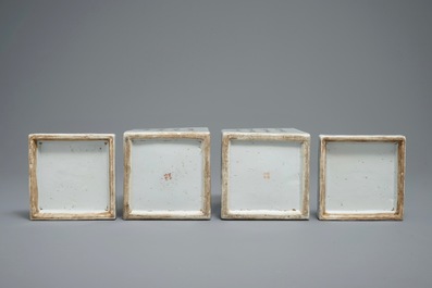 A pair of square Chinese qianjiang cai boxes and covers, 19/20th C.