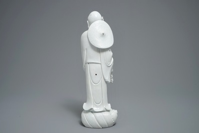 A Chinese Dehua blanc de Chine figure of Damo, Boji yuren merk, 19th C.