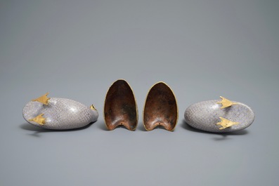 A pair of Chinese cloisonn&eacute; enamel quail censers and covers, 18th C.