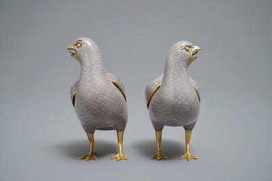 A pair of Chinese cloisonn&eacute; enamel quail censers and covers, 18th C.