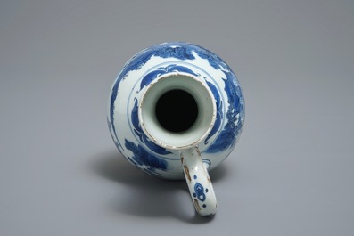 A Chinese blue and white landscape jug, Transitional period