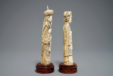 A pair of Chinese carved ivory figures of the emperor couple, 2nd half 19th C.