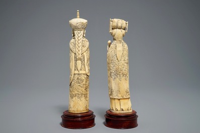 A pair of Chinese carved ivory figures of the emperor couple, 2nd half 19th C.