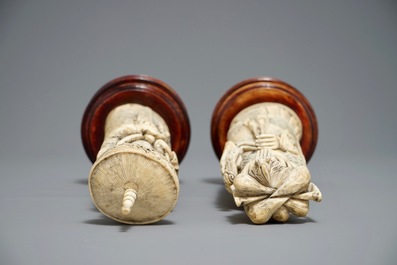 A pair of Chinese carved ivory figures of the emperor couple, 2nd half 19th C.