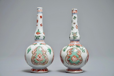 A pair of Chinese famille verte rosewater sprinklers, Kangxi