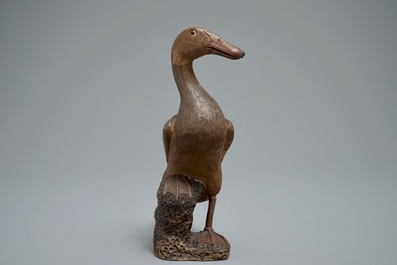 A Chinese Shiwan pottery model of a duck, 19/20th C.