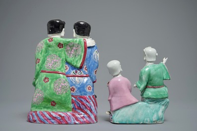 Two Chinese famille rose groups of the Hehe Er Xian brothers, 18th and 19th C.