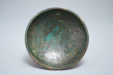 A Chinese bronze tripod bowl or cover, Song
