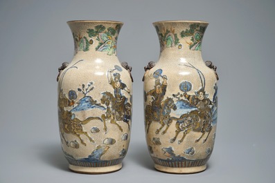 A pair of Chinese Nanking famille verte crackle-glazed vases, 19th C.
