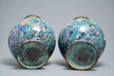 A pair of large Chinese cloisonn&eacute; vases, 19th C.