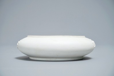 A Chinese biscuit brush washer with applied design, mark of Wang Bin Rong, 19/20th C.