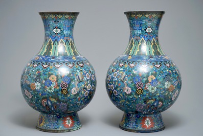 A pair of large Chinese cloisonn&eacute; vases, 19th C.