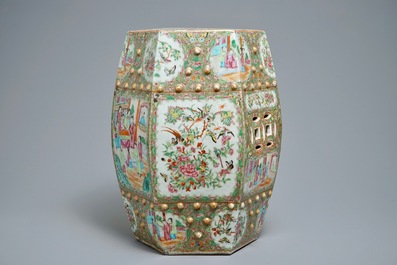 A hexagonal Chinese Canton famille rose garden seat, 19th C.