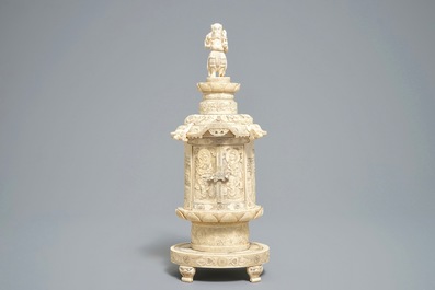 A fine Japanese carved ivory zushi altar shrine, Meiji, 19th C.