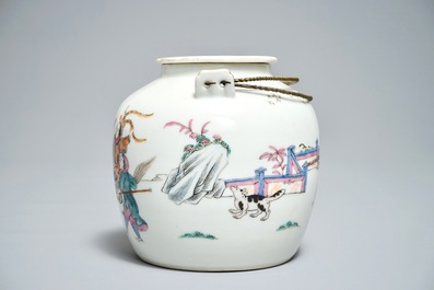 A Chinese famille rose teapot, Qianlong mark, 19th C.
