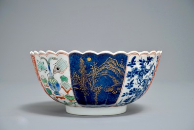 A lobed Chinese famille verte bowl with 'shells' design, Kangxi