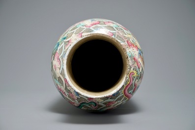 A Chinese famille rose dragon vase, 19th C.