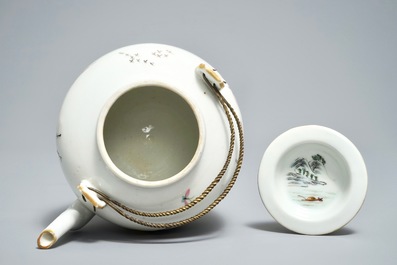 A Chinese famille rose teapot, Qianlong mark, 19th C.