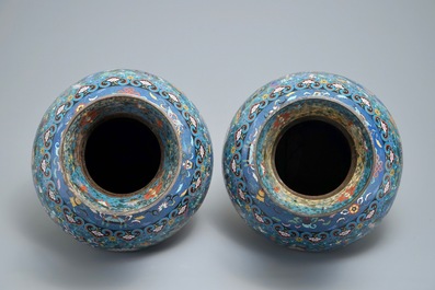 A pair of large Chinese cloisonn&eacute; vases, 19th C.