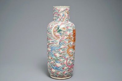 A Chinese famille rose dragon vase, 19th C.