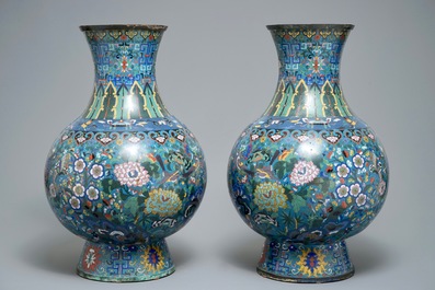 A pair of large Chinese cloisonn&eacute; vases, 19th C.