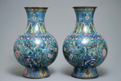 A pair of large Chinese cloisonn&eacute; vases, 19th C.