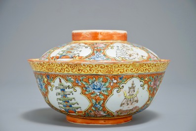 A Chinese Bencharong-style bowl and cover for the Thai market, 19th C.