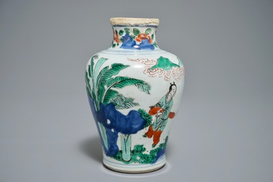 A Chinese wucai vase with mythological design, Transitional period