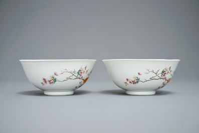 Two fine Chinese famille rose bowls with floral design, Guangxu mark, 19/20th C.