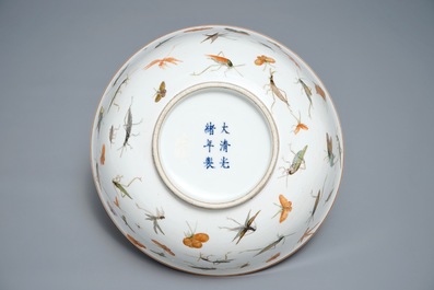A Chinese famille rose bowl with various insects, Guangxu mark, 19/20th C.