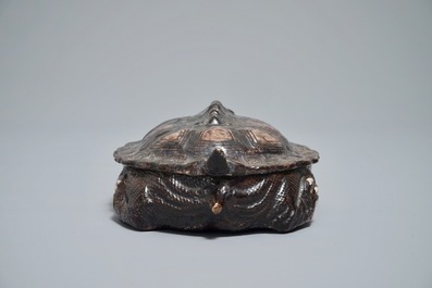 A rare Chinese brown-glazed biscuit tureen and cover in the shape of a turtle, Qianlong