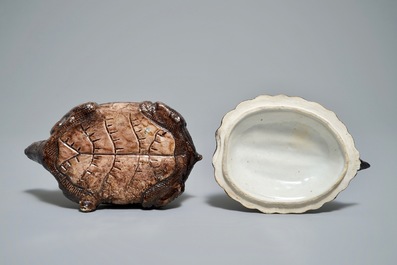 A rare Chinese brown-glazed biscuit tureen and cover in the shape of a turtle, Qianlong