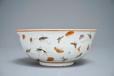 Un bol en porcelaine de Chine famille rose &agrave; d&eacute;cor d'insectes, marque de Guangxu, 19/20&egrave;me
