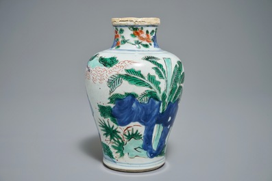 A Chinese wucai vase with mythological design, Transitional period