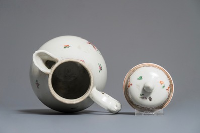 A Chinese famille rose coffee pot and a bourdalou, Qianlong