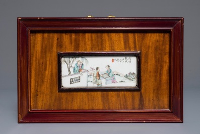 Four Chinese famille rose and qianjiang cai plaques, 19/20th C.