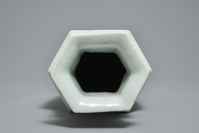 A Chinese hexagonal qianjiang cai vase with landscape design, 19/20th C.