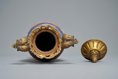 A Chinese gilt bronze-mounted enamelled Yixing vase, 19th C.