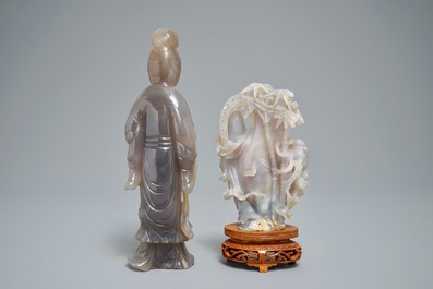 19/20世纪 人物玛瑙雕像和玛瑙瓶摆件 各一件