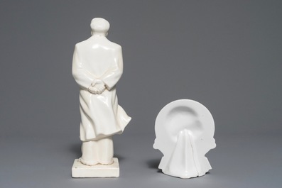 A Chinese figure of Mao Zedong with typical cap and round portrait plaque, 2nd half 20th C.