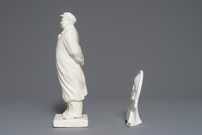 A Chinese figure of Mao Zedong with typical cap and round portrait plaque, 2nd half 20th C.
