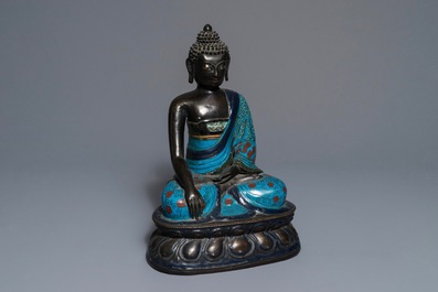 A Chinese cloisonn&eacute; enamel model of Buddha, 19th C.