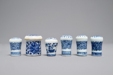 Twelve Chinese blue and white cane handles or scroll painting ends, 18th C. and later