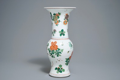 A Chinese famille verte yenyen vase with birds and flowers, Kangxi