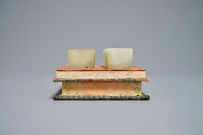 A set of ten Chinese celadon jade cups, 19/20th C.