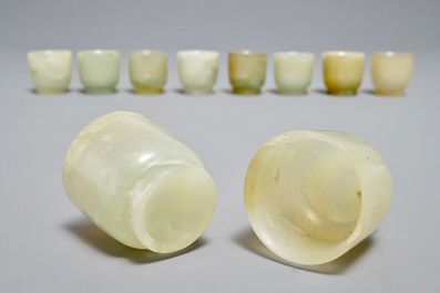 A set of ten Chinese celadon jade cups, 19/20th C.