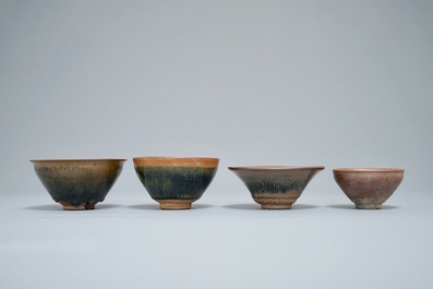 Four various Chinese Jian yao temmoku tea bowls, Song or later