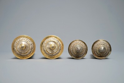 Two tubular parcel-gilt silver incense containers, Tibet or Nepal, 19th C.