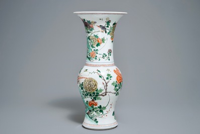 A Chinese famille verte yenyen vase with birds and flowers, Kangxi