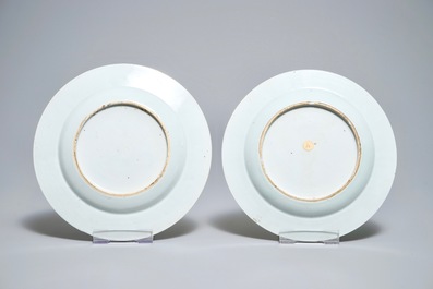 A pair of Chinese famille rose plates, a blue and white salt and a Buddha, Kangxi and later